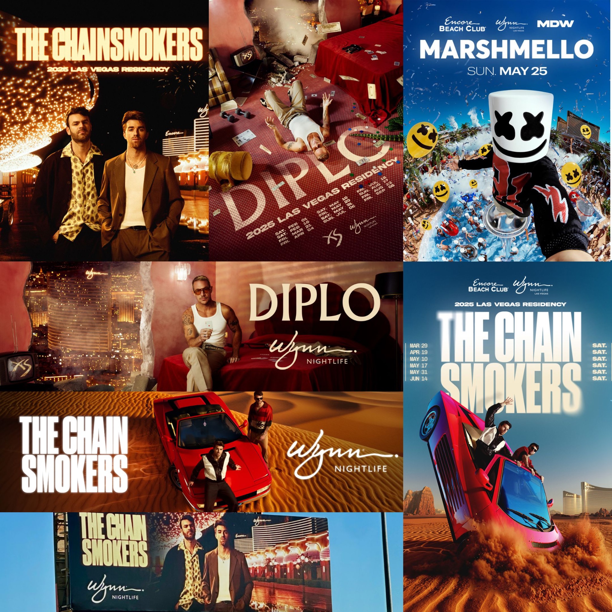 Wynn Nightlife 2025 residency campaign collage